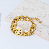 316L Stainless Steel Round Charm Thick Chain Bracelet For Women
