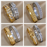 Punk Stainless Steel Lock Buckle Roman Numerals Zircon Cuff Bracelet