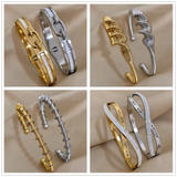 Punk Stainless Steel Lock Buckle Roman Numerals Zircon Cuff Bracelet