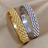 Punk Stainless Steel Lock Buckle Roman Numerals Zircon Cuff Bracelet
