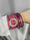 Y2K Multilayer Leather Bracelet with Glitter Jelly Fill