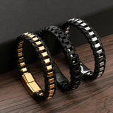 Men's Stainless Steel Leather Bracelet