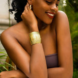 Exaggerated Curved Wave Stripe Open Cuff Bracelet for Women