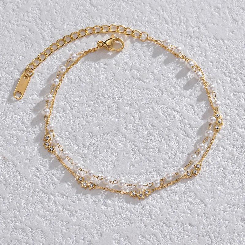Pearl Pentagon Double-Layer Stainless Steel Bracelet