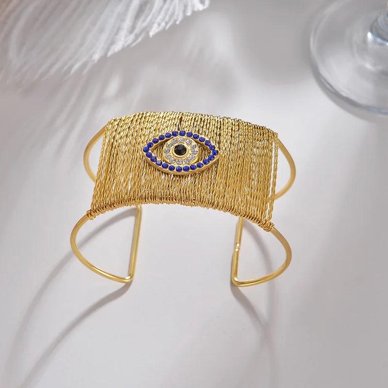 Stainless Steel Wide Hollow Woven Bracelet Snake Eye For Women