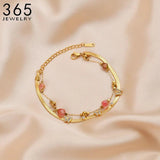 Red Polygonal Bead Butterfly Chain Bracelet