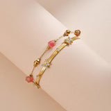 Red Polygonal Bead Butterfly Chain Bracelet