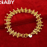 URBABY 24K Double Row Beads Chain Bracelet Women Men Jewelry