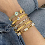 Evil Eye Shell Zircon Bangle Bracelet Stainless Steel Wrist Friendship Gift