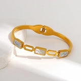 Evil Eye Shell Zircon Bangle Bracelet Stainless Steel Wrist Friendship Gift