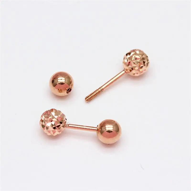 Purple Round Bead Screw Ear Studs Double Wear 14K Rose Earrings