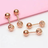 Purple Round Bead Screw Ear Studs Double Wear 14K Rose Earrings