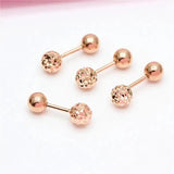 Purple Round Bead Screw Ear Studs Double Wear 14K Rose Earrings