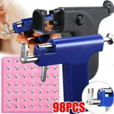 98PCS Piercing Gun Machine Supply Kit Set Ear Studs Safty Sterile Piercer