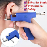 98PCS Piercing Gun Machine Supply Kit Set Ear Studs Safty Sterile Piercer