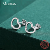 925 Silver Hearts CZ Stud Earrings Rose Ear Women Jewelry