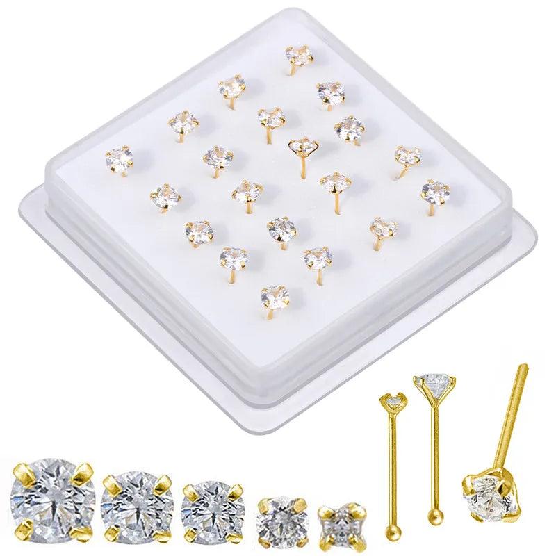 20 Pcs CZ Crystal Nose Studs Nose Rings Body Jewelry Nose Bone