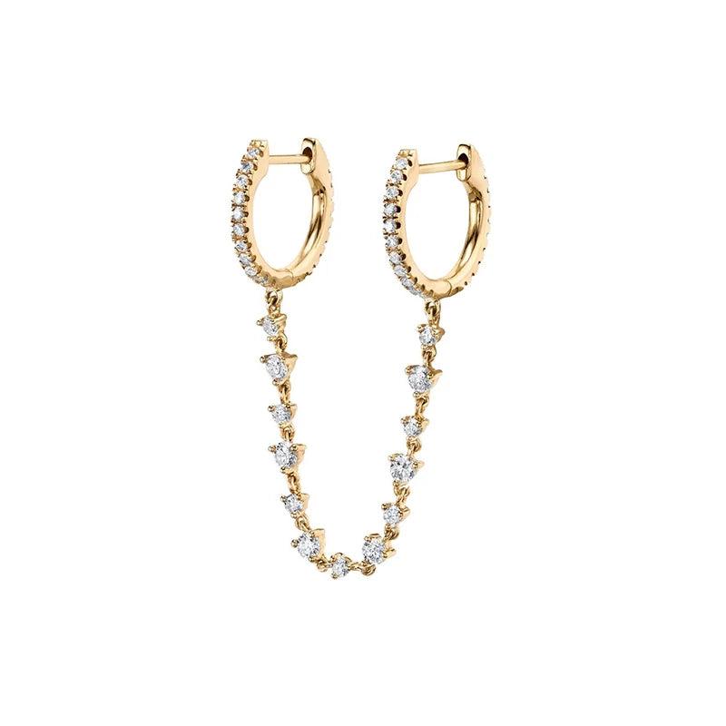 Chain Dangle Earrings Zircon Double Hoop Piercing Jewelry