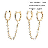 Chain Dangle Earrings Zircon Double Hoop Piercing Jewelry