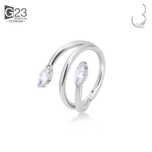 F136 Titanium CZ Pave Side Marquise Stone Center Hinged Segment Hoop Ring
