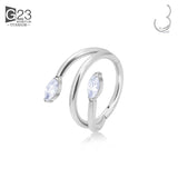 F136 Titanium CZ Pave Side Marquise Stone Center Hinged Segment Hoop Ring