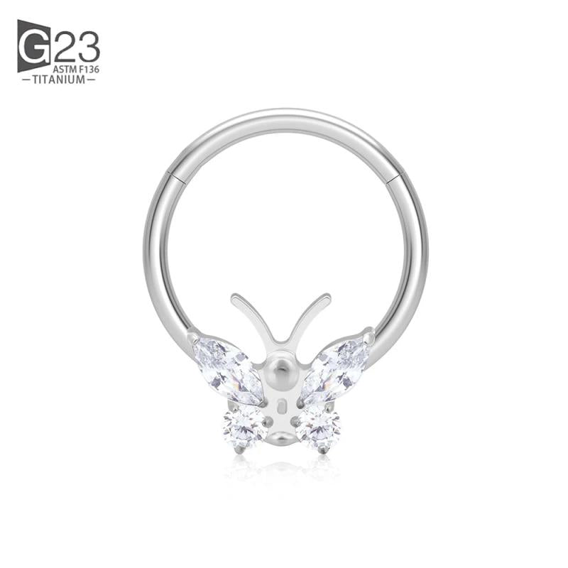 Titanium Hinged Segment Hoop CZ Paved Tragus Ear Ring