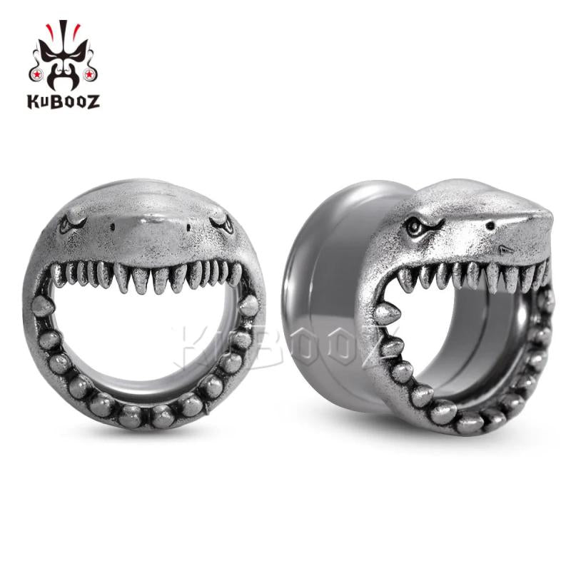 Shark Gauges Stainless Steel Ear Tunnels Plugs Expander Piercing Body Jewelry