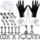 47PCS Stainless Steel Piercing Needle Tool Kit with Clamp Gloves