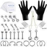 47PCS Stainless Steel Piercing Needle Tool Kit with Clamp Gloves