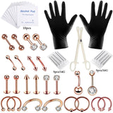 47PCS Stainless Steel Piercing Needle Tool Kit with Clamp Gloves