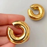 Vintage PVD SS Cylindrical Hollow Ear Clip Earrings