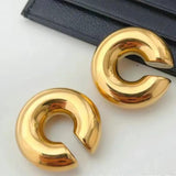 Vintage PVD SS Cylindrical Hollow Ear Clip Earrings