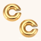 Vintage PVD SS Cylindrical Hollow Ear Clip Earrings