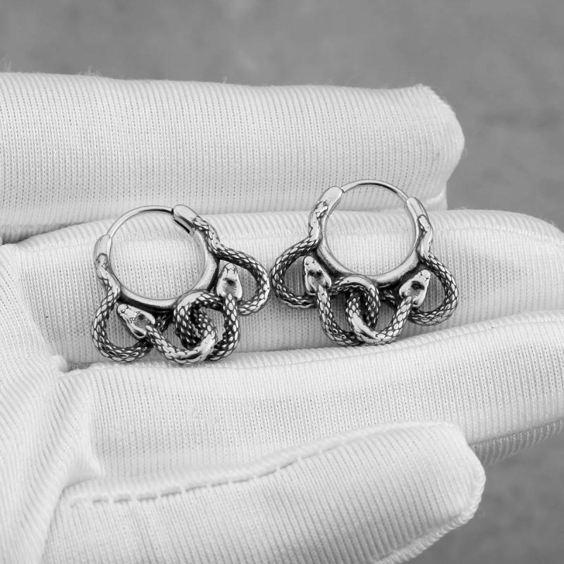 Vintage Double Snake Animal Hoop Earring For Men