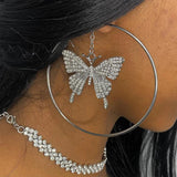 Butterfly Hoop Earrings Crystal Women Piercing Rhinestone Jewelry