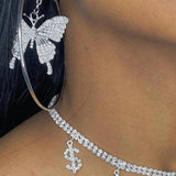 Butterfly Hoop Earrings Crystal Women Piercing Rhinestone Jewelry