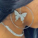 Butterfly Hoop Earrings Crystal Women Piercing Rhinestone Jewelry