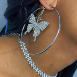 Butterfly Hoop Earrings Crystal Women Piercing Rhinestone Jewelry