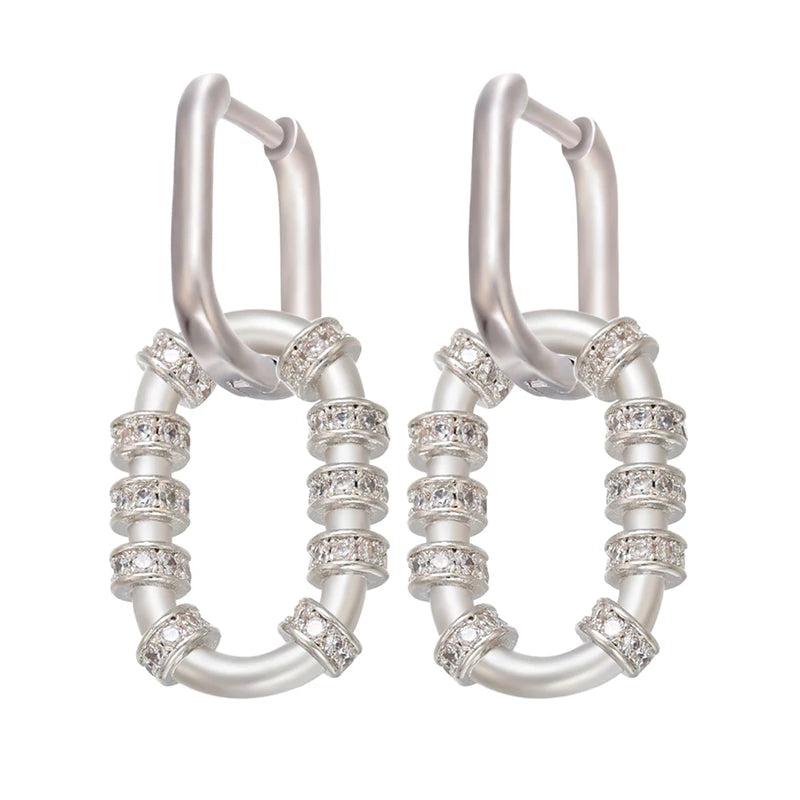 Small Oval Hoop Earrings with CZ Crystal for Women