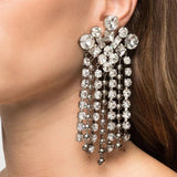 Stonefans Crystal Tassel Clip Earrings for Women Wedding Jewelry