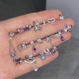 Pink Crystal Heart Bear Stud Earrings Purple Wings Cartilage Ear Studs