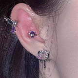 Pink Crystal Heart Bear Stud Earrings Purple Wings Cartilage Ear Studs