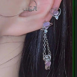 Pink Crystal Heart Bear Stud Earrings Purple Wings Cartilage Ear Studs