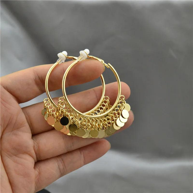 Circle Plating Clip On Earrings for Women