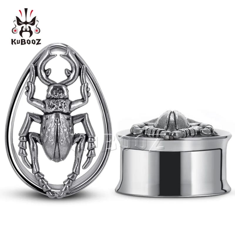 Stainless Steel Scarab Ear Tunnels Gauges Plugs Earrings Piercing 2PCS