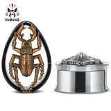 Stainless Steel Scarab Ear Tunnels Gauges Plugs Earrings Piercing 2PCS