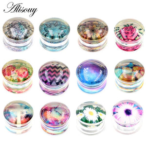 2pcs Acrylic Flower Cross Ear Gauges Tunnels Plugs Flesh Stretcher Earrings Pier