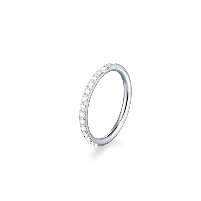 Titanium CZ Nose Ring Body Clip Hoop 16G