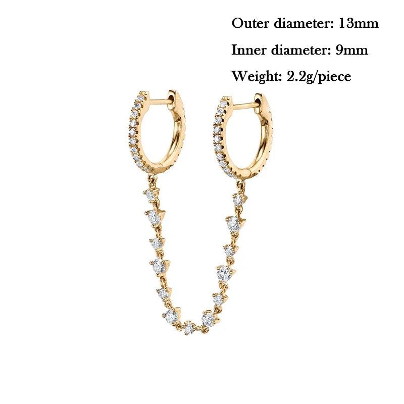Zircon Double Hoop Earrings - Plated Chain Dangle