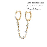 Zircon Double Hoop Earrings - Plated Chain Dangle
